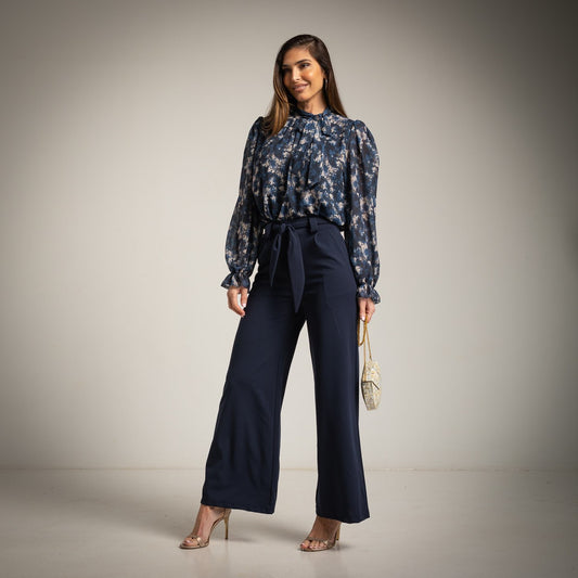 Pantalón Palazzo de Tiro Alto con Lazo