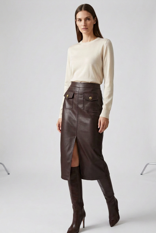 Falda Midi Ecopiel