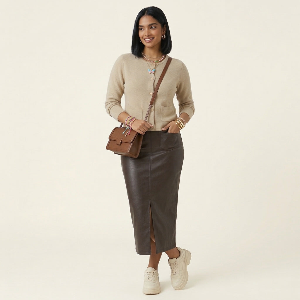 Falda Midi Ecopiel