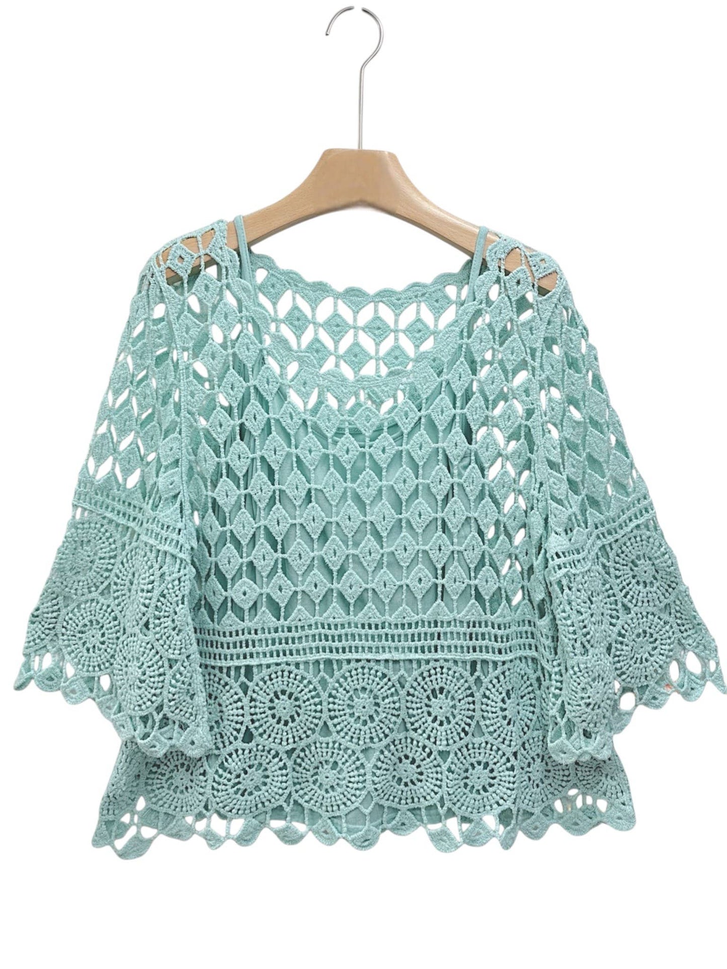 Top de encaje con camiseta sin mangas SLV-T360: AZUL CIELO / Talla única