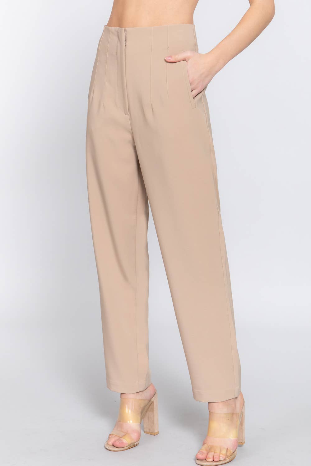 Pantalones largos de talle alto con detalle plisado