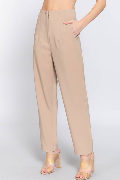 Pantalones largos de talle alto con detalle plisado