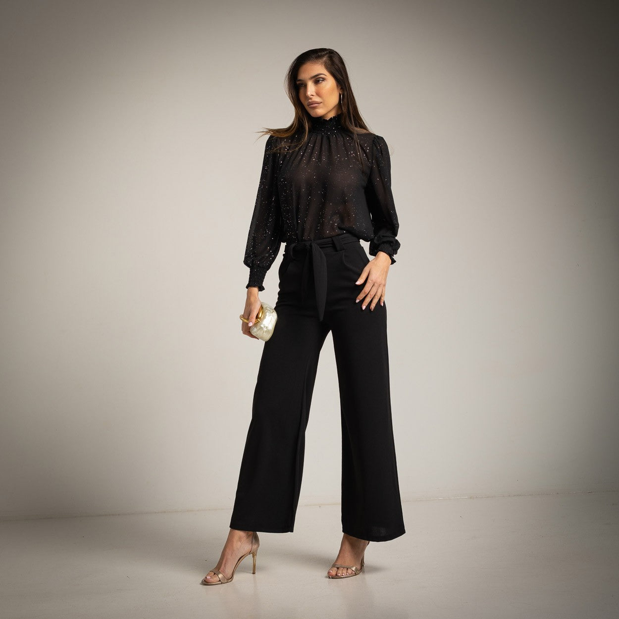 Pantalón Palazzo de Tiro Alto con Lazo