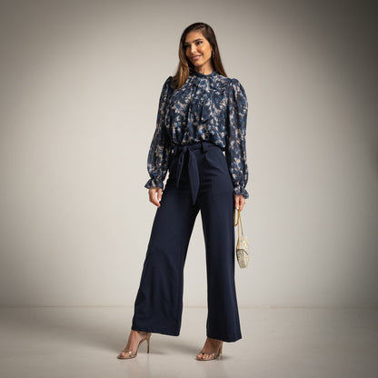 Pantalón Palazzo de Tiro Alto con Lazo