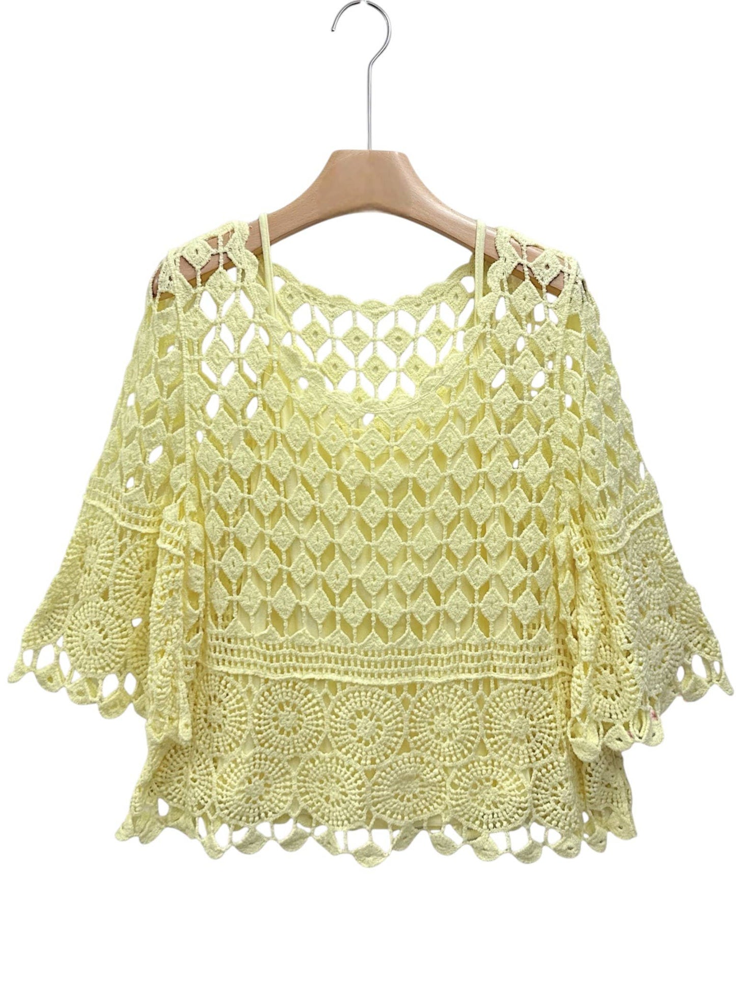 Top de encaje con camiseta sin mangas SLV-T360: AZUL CIELO / Talla única