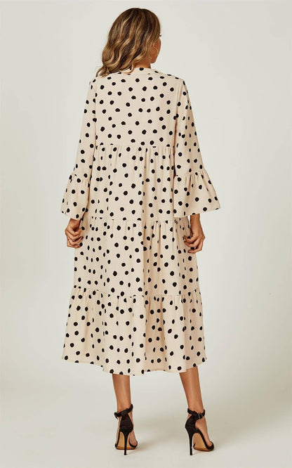 Vestido midi tipo túnica con estampado de puntos relajado en beige