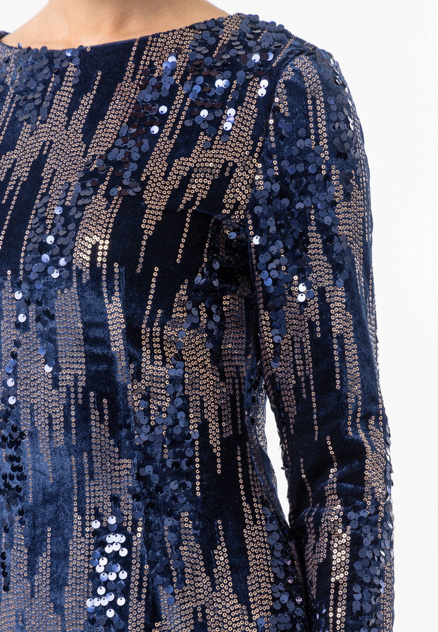 Vestido de cóctel mini de terciopelo con detalles de lentejuelas