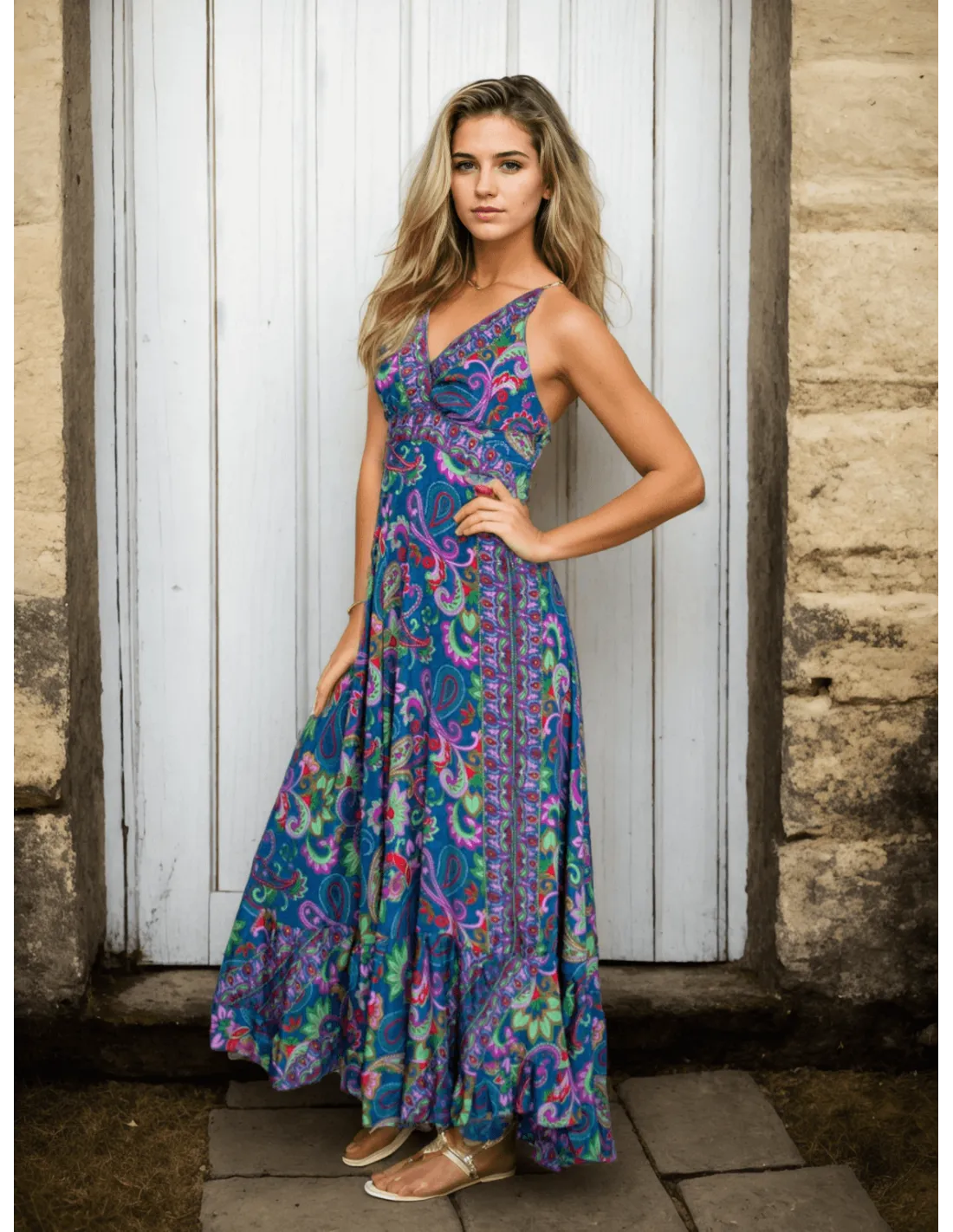 Vestido Largo de Seda "Kimago Azul"