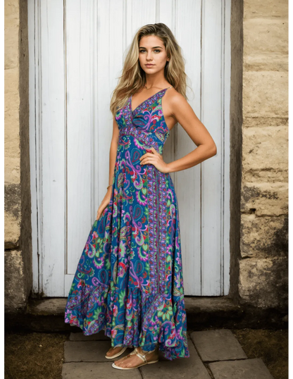 Vestido Largo de Seda "Kimago Azul"