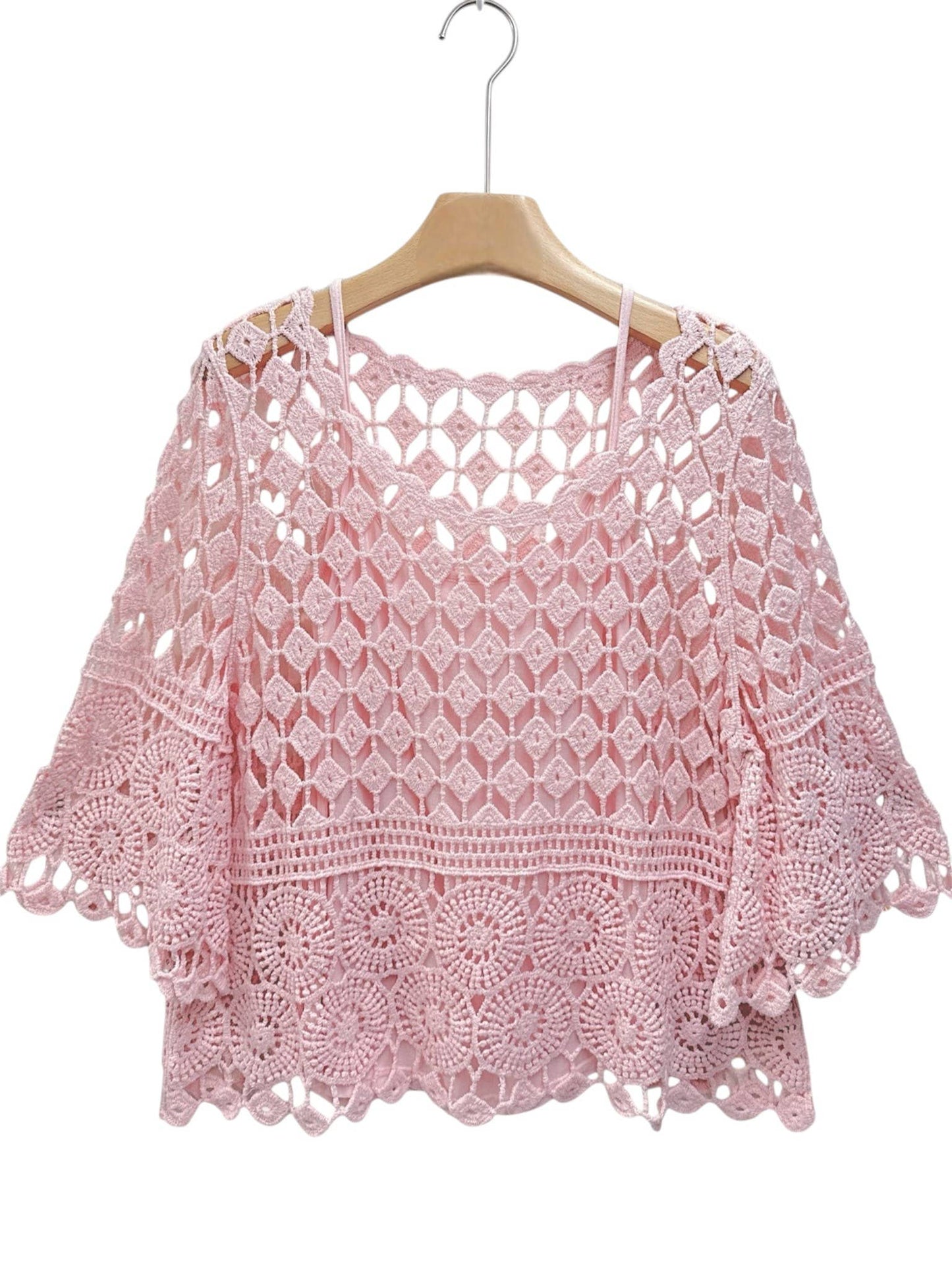 Top de encaje con camiseta sin mangas SLV-T360: AZUL CIELO / Talla única