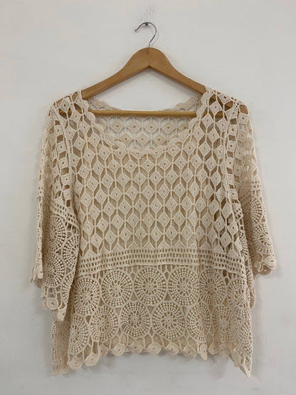 Top de encaje con camiseta sin mangas SLV-T360: BLANCO / Talla única