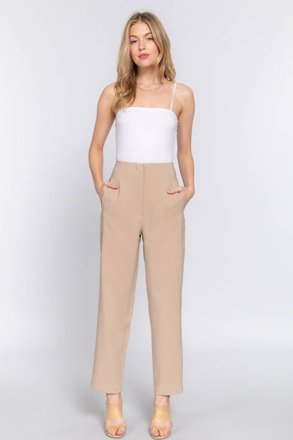 Pantalones largos de talle alto con detalle plisado