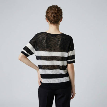 Camiseta jaspeada fina, motivo marinero, escote en V, 25% lino, 20% Tencel