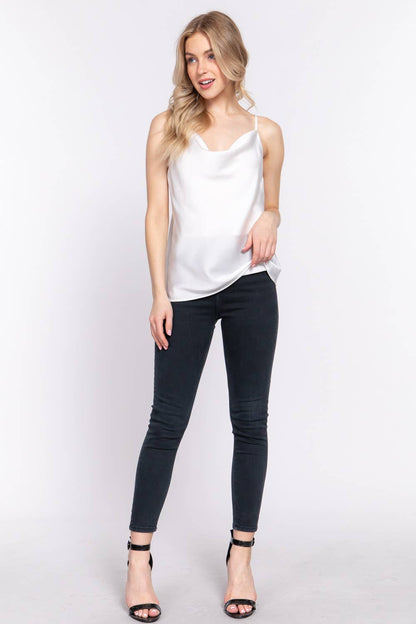 Top camisola de satén con cuello drapeado