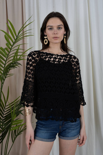 Top de encaje con camiseta sin mangas SLV-T360: AZUL CIELO / Talla única