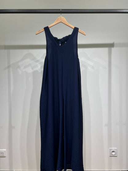 Mono pantalón fluido corte palazzo, espalda para anudar, bolsillos