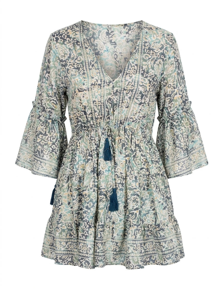Vestido corto boho con volantes