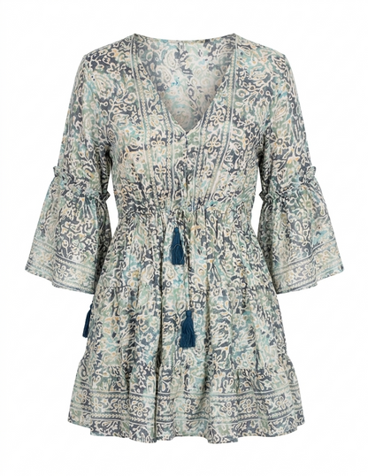 Vestido corto boho con volantes