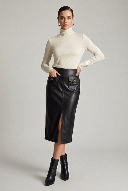 Falda Midi Ecopiel