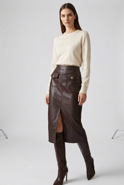 Falda Midi Ecopiel