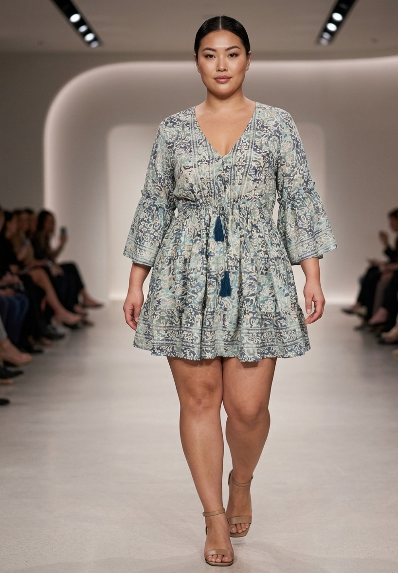 Vestido corto boho con volantes