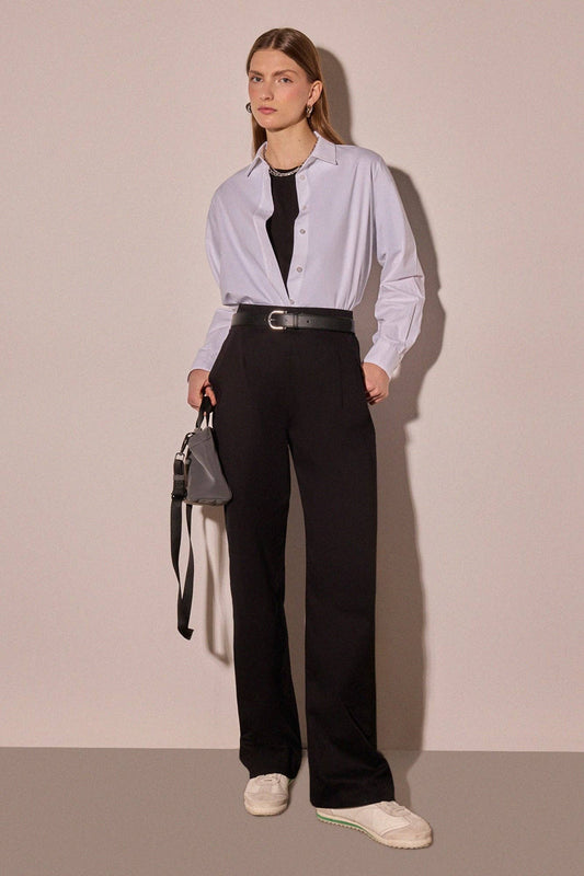 Pantalones plisados de gabardina de algodón de talle alto