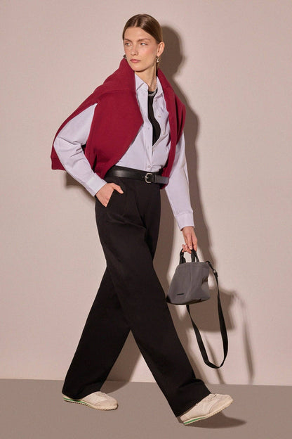 Pantalones plisados de gabardina de algodón de talle alto