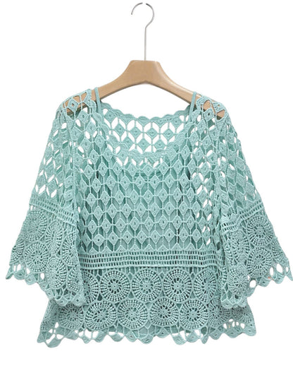 Top de encaje con camiseta sin mangas SLV-T360: AZUL CIELO / Talla única