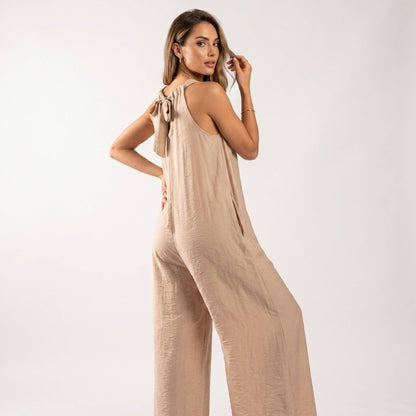 Mono pantalón fluido corte palazzo, espalda para anudar, bolsillos