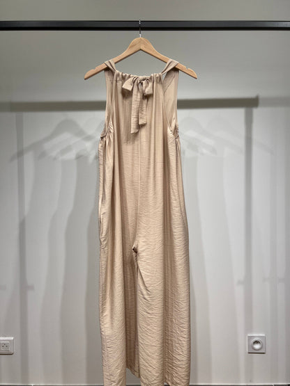 Mono pantalón fluido corte palazzo, espalda para anudar, bolsillos