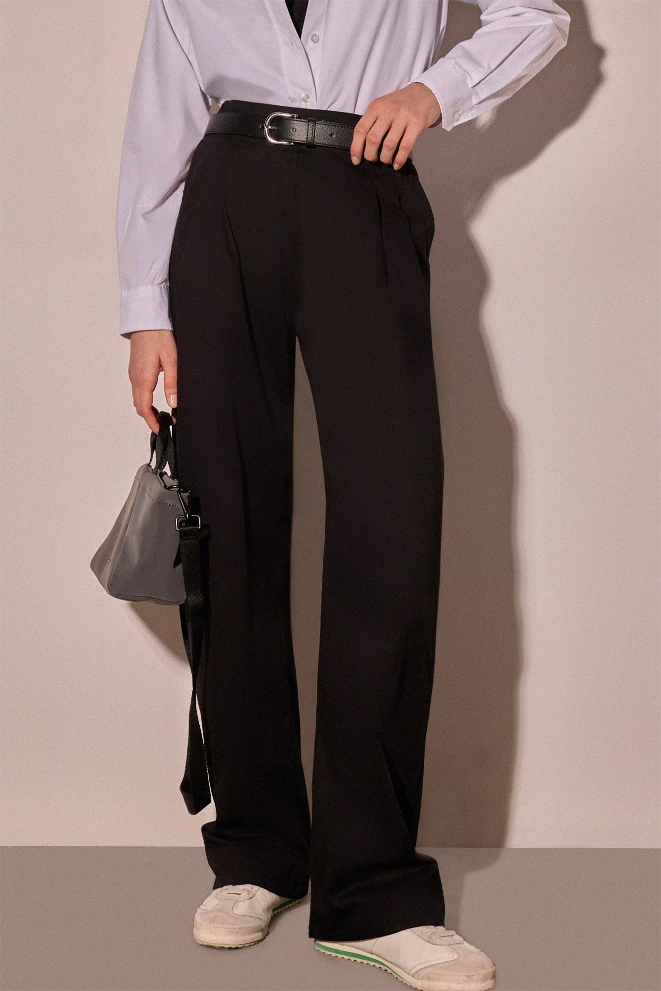 Pantalones plisados de gabardina de algodón de talle alto