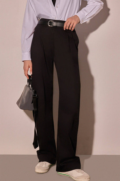 Pantalones plisados de gabardina de algodón de talle alto