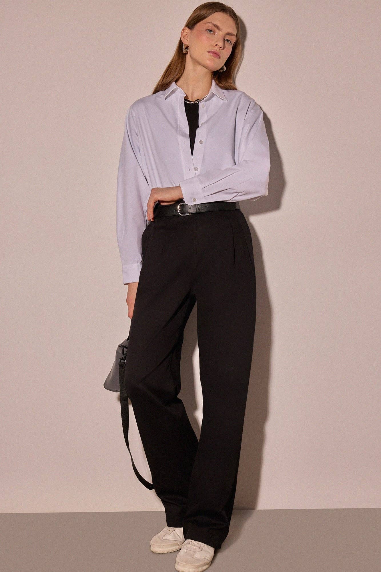 Pantalones plisados de gabardina de algodón de talle alto