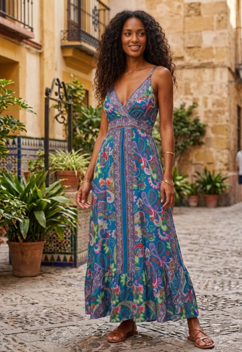 Vestido Largo de Seda "Kimago Azul"