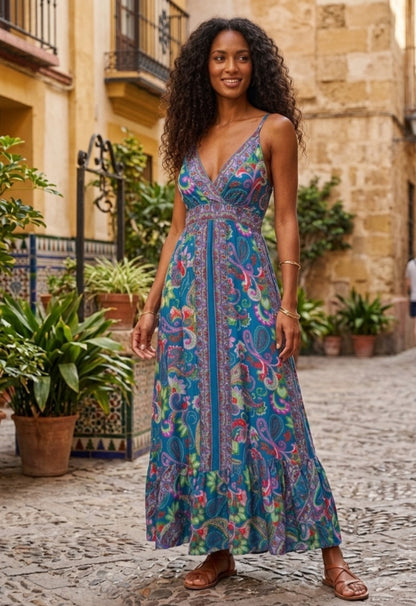 Vestido Largo de Seda "Kimago Azul"